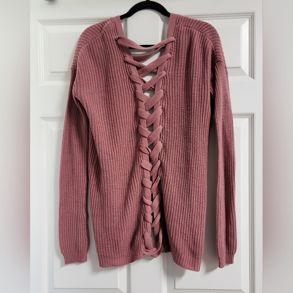 TC - Mauve, Back Lace Up, Cardigan   - Size XS but fits more like a M